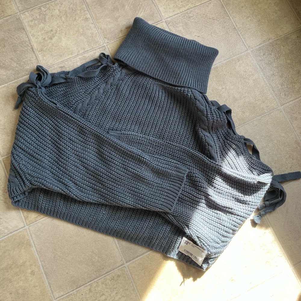 Unique Blue Turtleneck Cropped Sweater